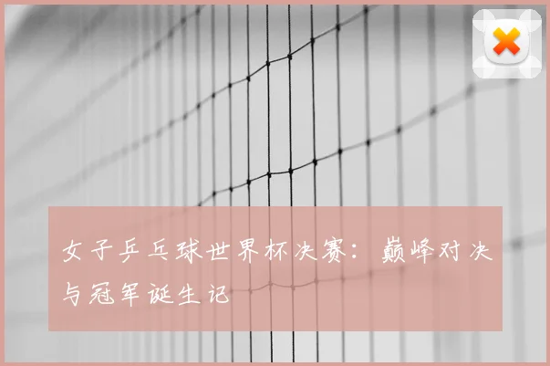 女子乒乓球世界杯决赛：巅峰对决与冠军诞生记
